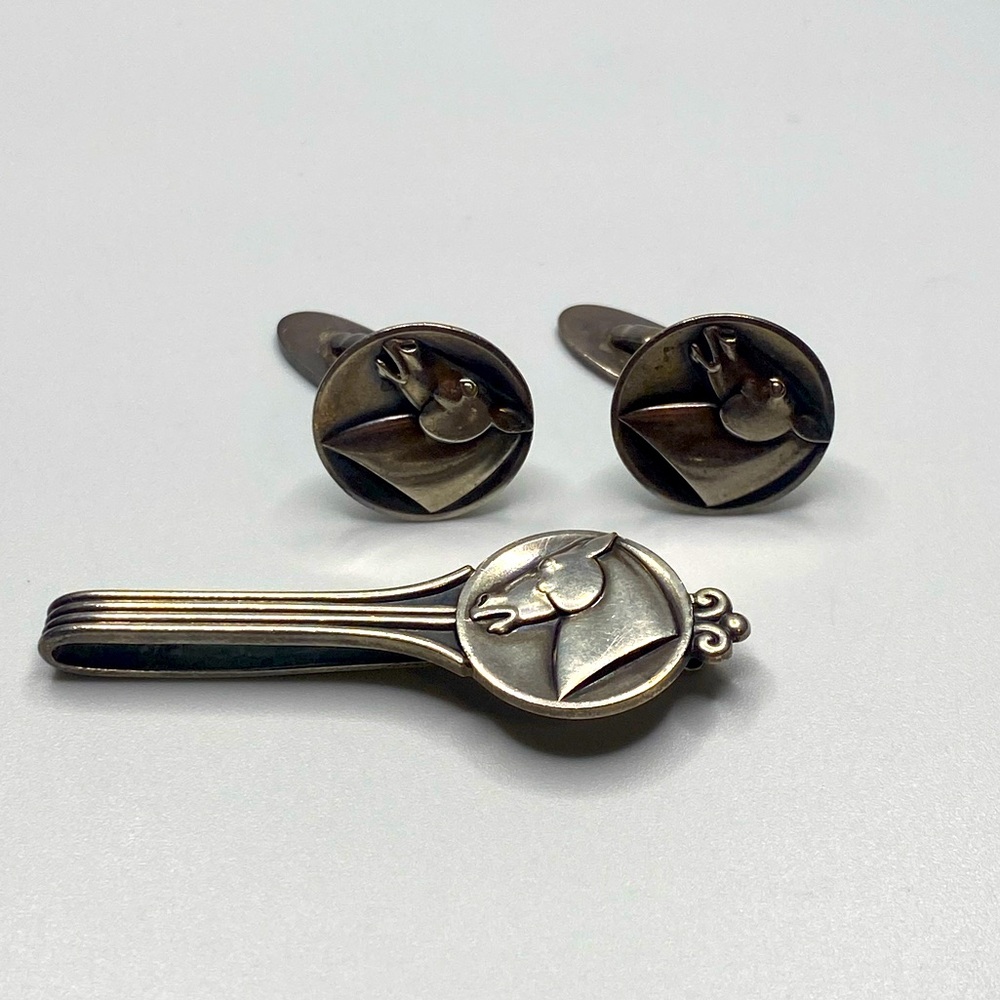 Georg Jensen equestrian tie clip and cuff links set.